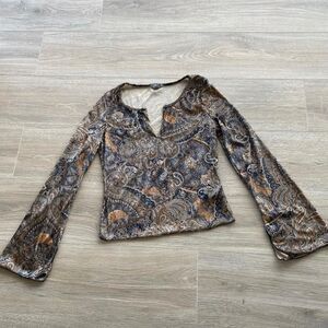 L.E.I. Women's Medium Y2K Velvet Paisley Blouse Bell Sleeve Boho Fairy Festival